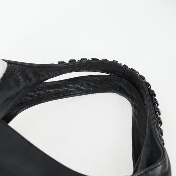 CHANEL Chain Hand Bag Lamb Skin Black Gold CC Auth PP536V - Picture 9 of 16